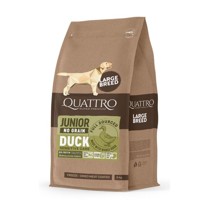 QUATTRO Super Premium No Grain Large Breed Junior Duck Valpefôr